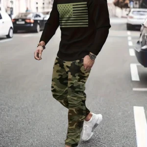 Men's patriotic flag T-shirt and camouflage shorts set